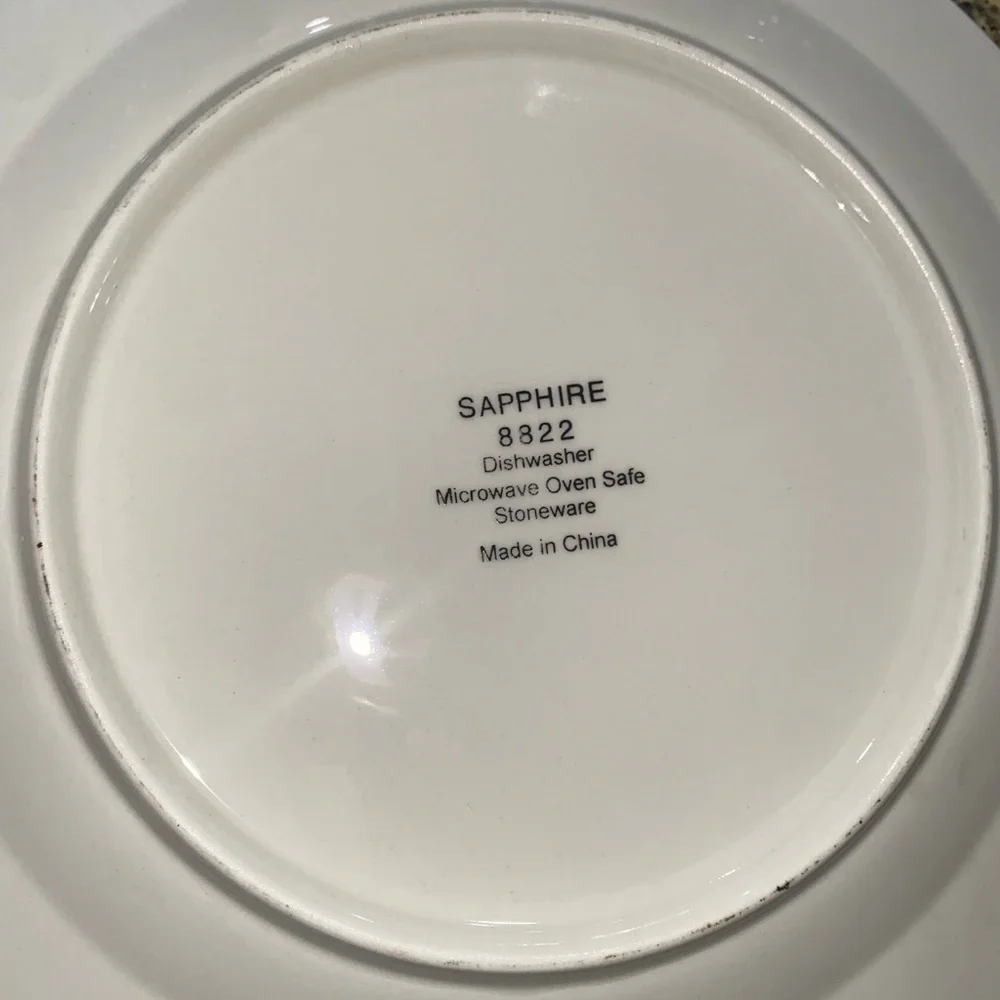 4 VTG Sapphire Sango 8822 MCM Stoneware Blue White Yellow 10.5”Dinner Plate Set